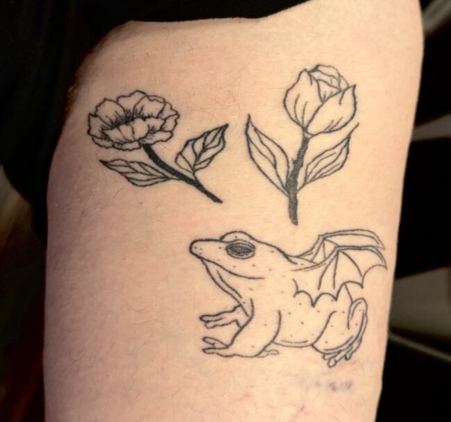Flowers Winged Toad Tattoo