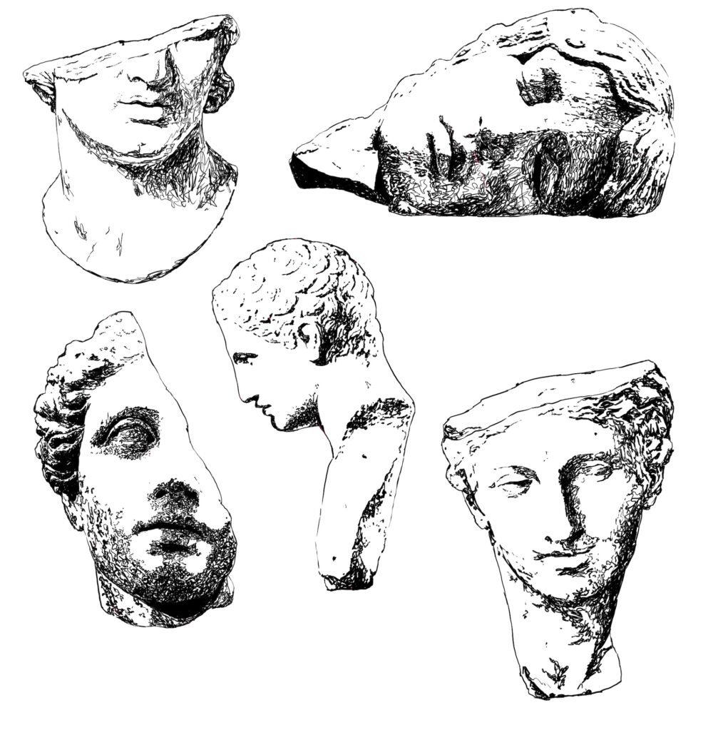 Broken Statue Faces Artwork